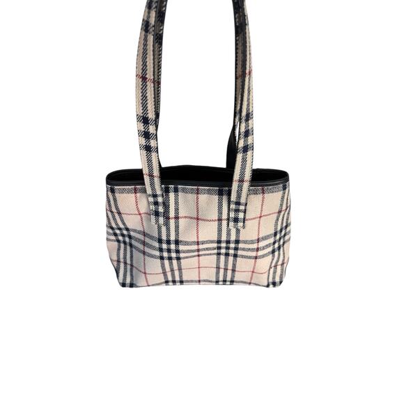 BURBERRY Vintage Wool Nova Check Handbag Tartan Plaid Shoulder Bag Tote EUC - Picture 3 of 7